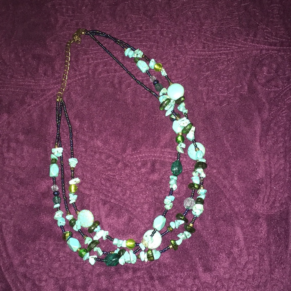 Cloned Turquoise BeadWork Brass Clasping Necklace